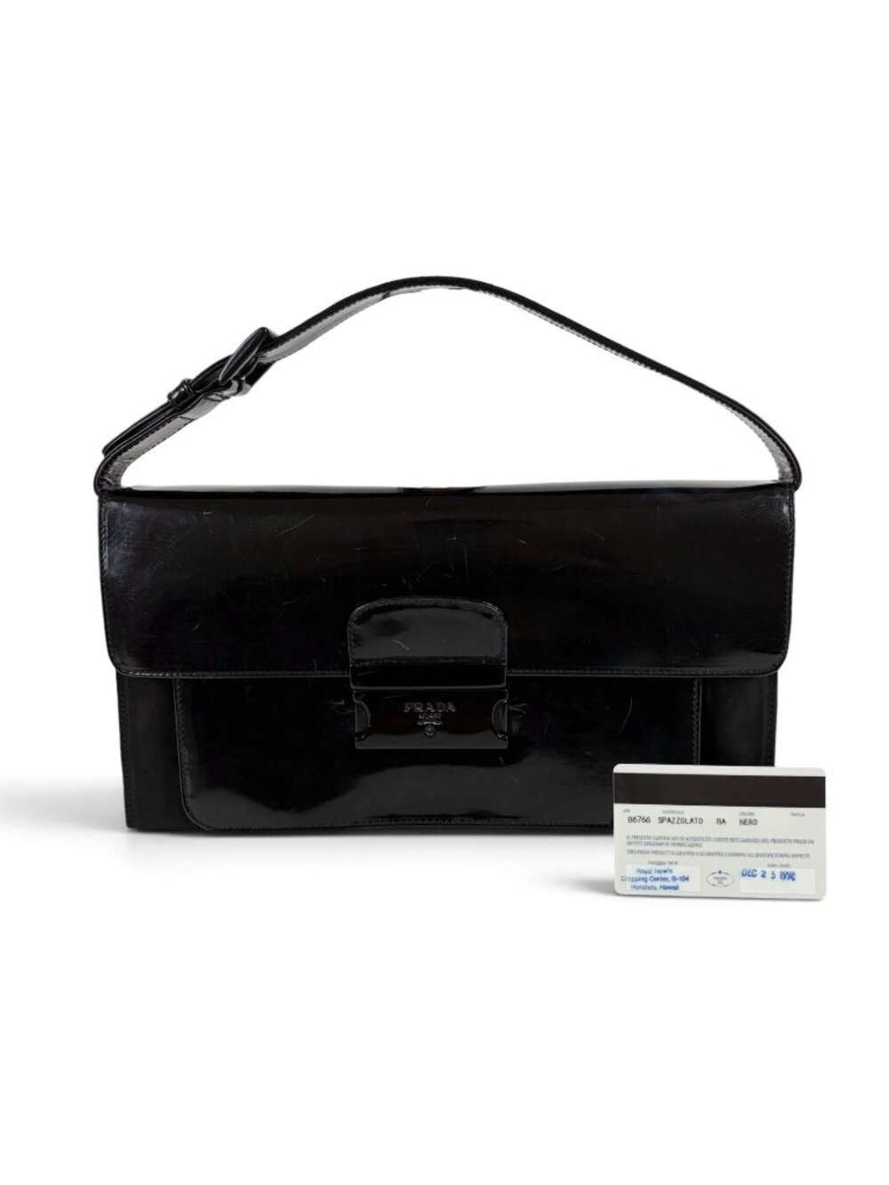 Prada Tessuto Nylon Mirror Calf Leather Hand Bag Handbag Black
